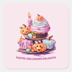 Pastel Halloween Delights – Enchanting Pastel Cake Square Sticker