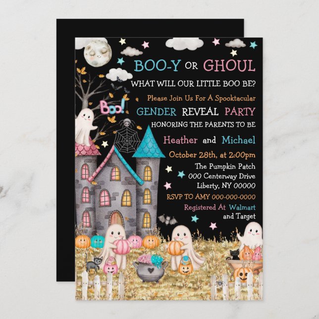 Pastel Halloween Gender Reveal Baby Shower Invitation (Front/Back)