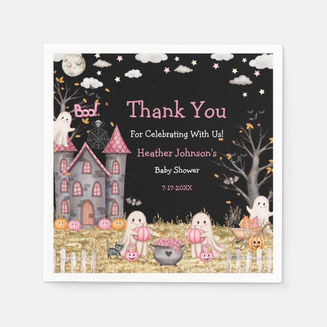 Pastel Halloween Little Boo Girl Baby Shower Napkin (Front)