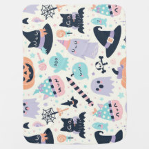 Pastel Halloween Pattern Ghost Pumpkin Cats Witch