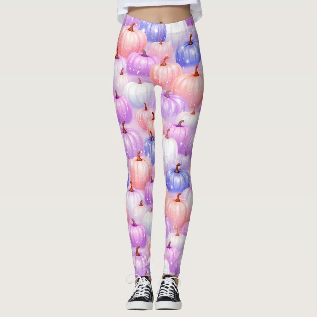 Pastel Halloween Pumpkin Sparkle Leggings (Front)