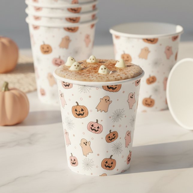 Pastel Halloween Pumpkins Ghosts Pattern ID1326 Paper Cups (Creator Uploaded)