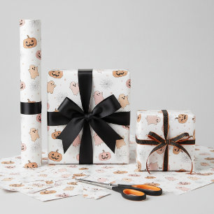 Pastel Halloween Pumpkins Ghosts Pattern ID1326 Wrapping Paper