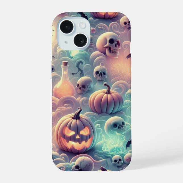 Pastel Halloween Pumpkins, Potions, and Skulls in  iPhone 15 Case (Back)