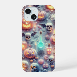 Pastel Halloween Skulls, Bats, Ghosts, and Pumpkin iPhone 15 Case