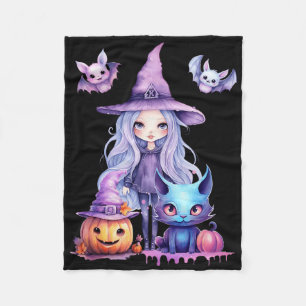 Pastel Halloween Witch Cat Pumpkin Pastelcore Fleece Blanket