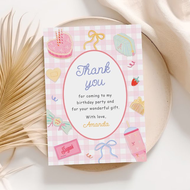 Pastel Hand Drawn Pretty Girl Birthday Party Thank You Card (Creator Uploaded)