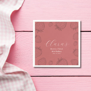 Pastel Handraw Strawberry Birthday Napkin