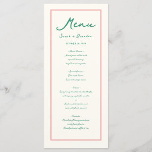 Pastel Handwriting Pinky Green  Retro Wedding Menu