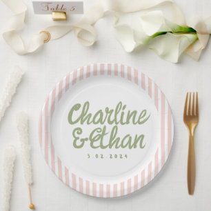 Pastel Handwriting Retro Wedding Paper Plates