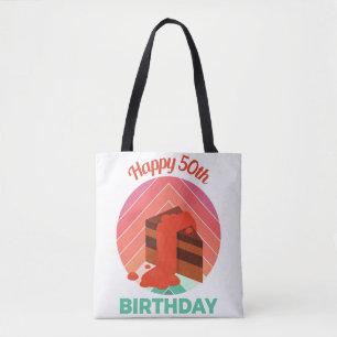 Pastel Happy 50th Birthday Party Cake Piece Tote Bag