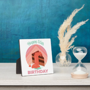 Pastel Happy 55th Birthday Party Cake Piece Plaque