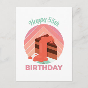 Pastel Happy 55th Birthday Party Cake Piece Postcard