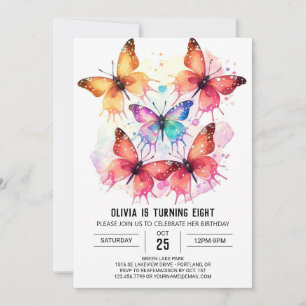 Pastel Happy Butterfly Girl Birthday Invitation
