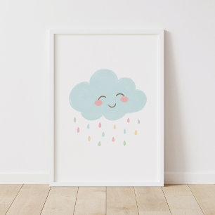 Pastel Happy Cloud Nursery Decor Poster