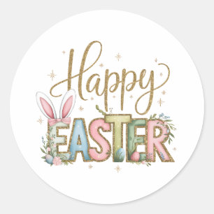 Pastel Happy Easter  Classic Round Sticker