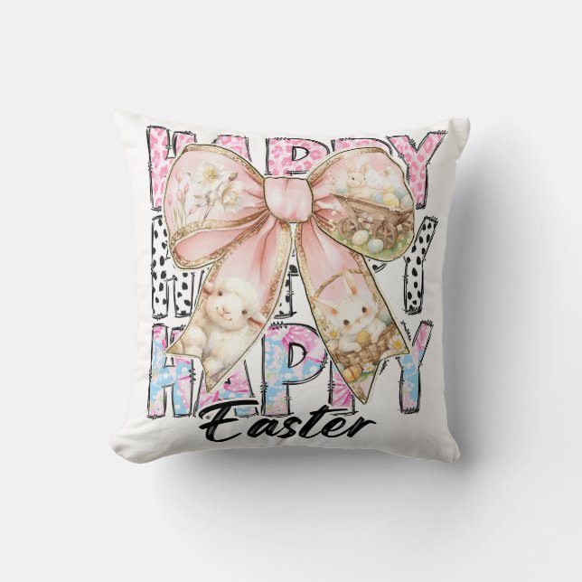Pastel Happy Easter Coquette Bow Cushion (Front)