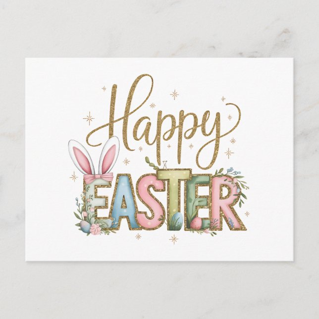 Pastel Happy Easter  Holiday Postcard (Front)
