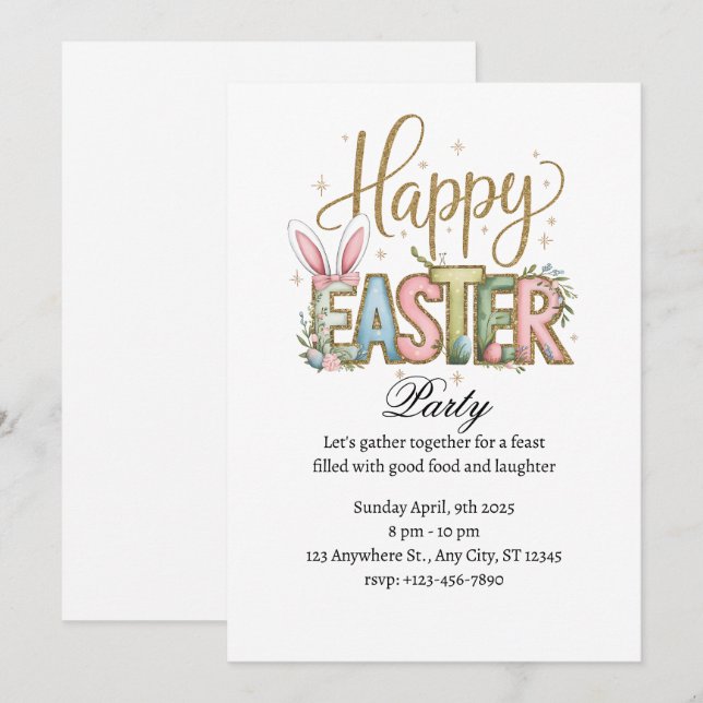 Pastel Happy Easter Party Invitation (Front/Back)