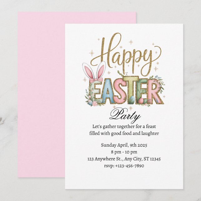 Pastel Happy Easter Party Invitation (Front/Back)