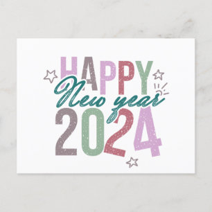 Pastel Happy New Year 2024 Holiday Postcard