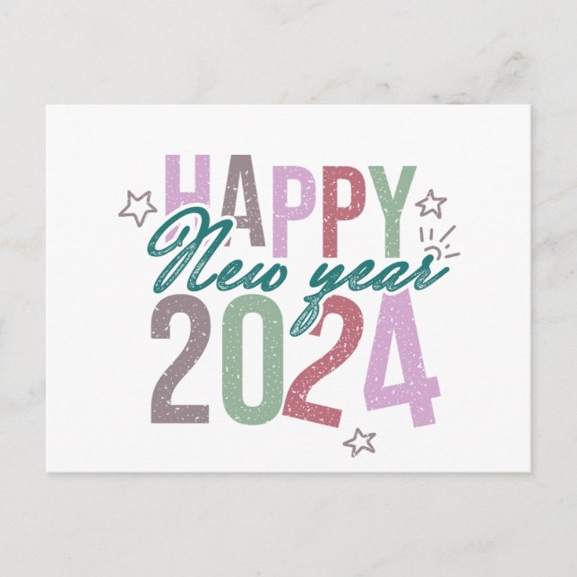 Pastel Happy New Year 2024 Holiday Postcard (Front)
