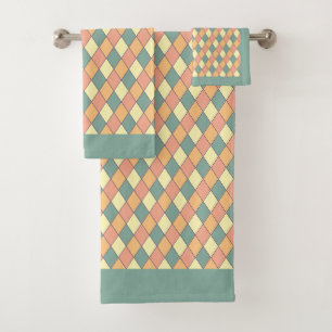 Pastel Harlequin Diamond Pattern Home Decor Bath Towel Set
