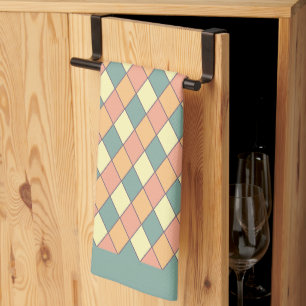 Pastel Harlequin Diamond Retro Kitchen Decor Tea Towel