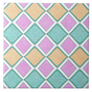 Pastel Harlequin Prism Diamond Pattern Ceramic Tile