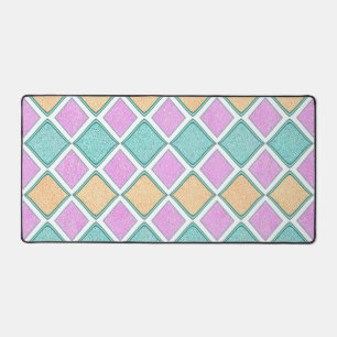 Pastel Harlequin Prism Diamond Pattern Desk Mat