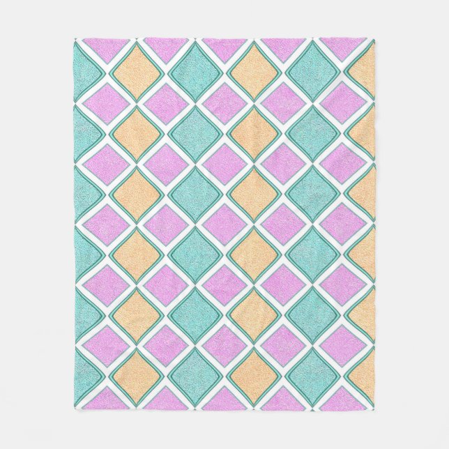  Pastel Harlequin Prism Diamond Pattern Fleece Blanket (Front)