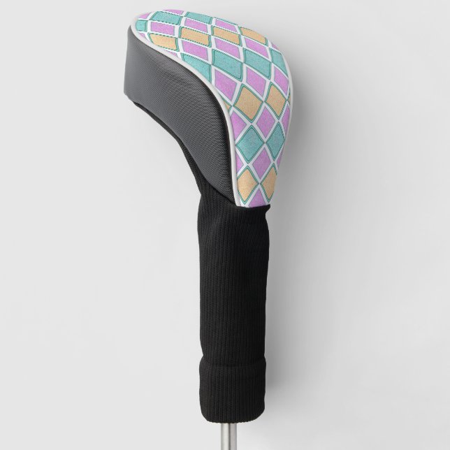  Pastel Harlequin Prism Diamond Pattern Golf Head Cover (Angled)