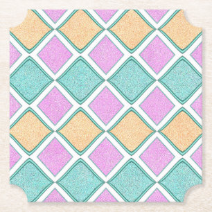 Pastel Harlequin Prism Diamond Pattern Paper Coaster