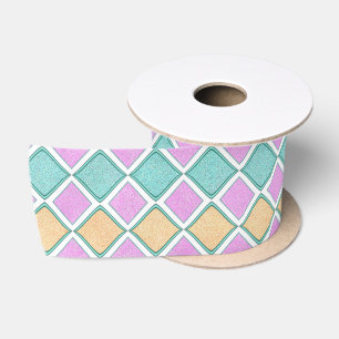 Pastel Harlequin Prism Diamond Pattern Satin Ribbon