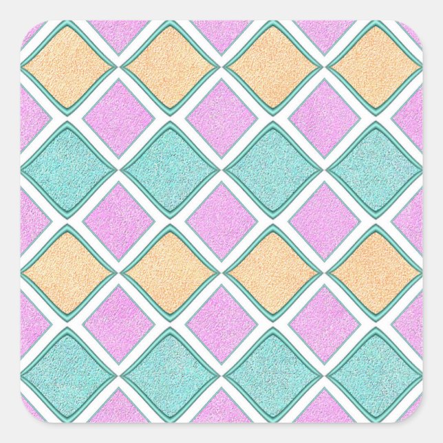  Pastel Harlequin Prism Diamond Pattern Square Sticker (Front)