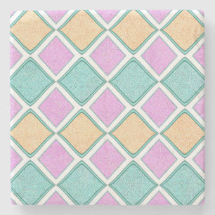 Pastel Harlequin Prism Diamond Pattern Stone Coaster