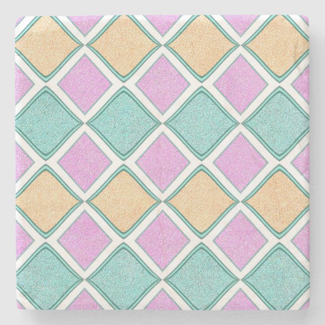  Pastel Harlequin Prism Diamond Pattern Stone Coaster (Front)