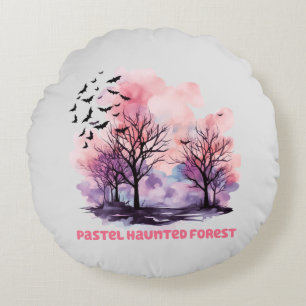 Pastel Haunted Forest – Spooky-Cute Pastel Purple Round Cushion