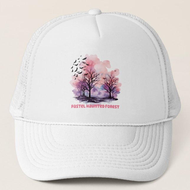 Pastel Haunted Forest – Spooky-Cute Pastel Purple Trucker Hat (Front)