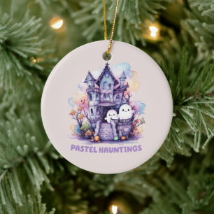 Pastel Hauntings – Cute Pastel Purple House Ceramic Ornament