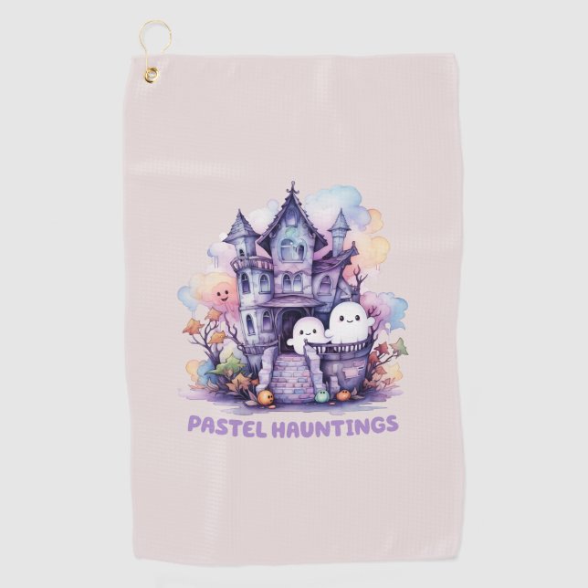 Pastel Hauntings – Cute Pastel Purple House Golf Towel (Front)