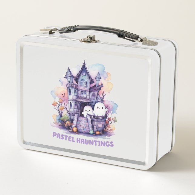 Pastel Hauntings – Cute Pastel Purple House Metal Lunch Box (Front)