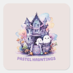 Pastel Hauntings – Cute Pastel Purple House Square Sticker