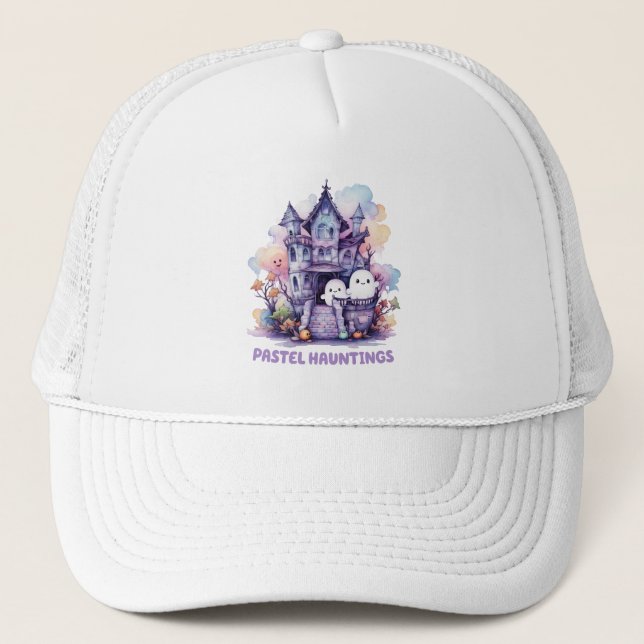 Pastel Hauntings – Cute Pastel Purple House Trucker Hat (Front)