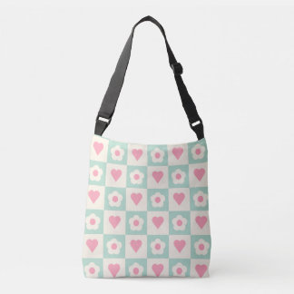 Pastel Heart and Flower Pattern Crossbody Bag