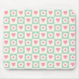 Pastel Heart and Flower Pattern Mouse Pad