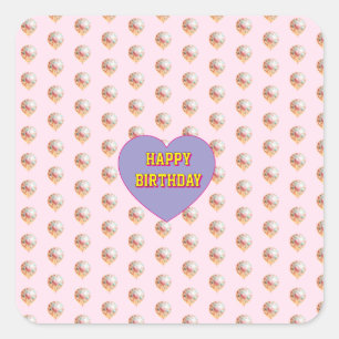 Pastel Heart Balloon Happy Birthday Design Square Sticker