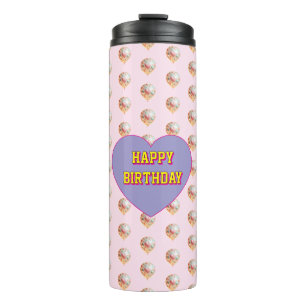 Pastel Heart Balloon Happy Birthday Design Thermal Tumbler
