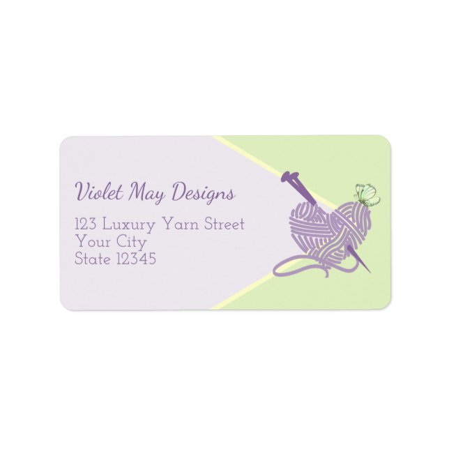 Pastel Heart Knitting Yarn Craft Business Address Label (Front)