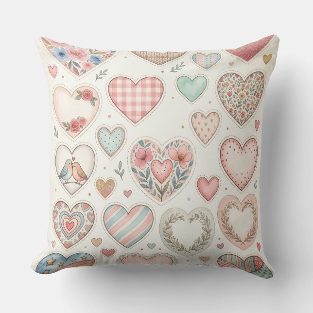 Pastel Heart Pattern Decorative Cushion (Front)